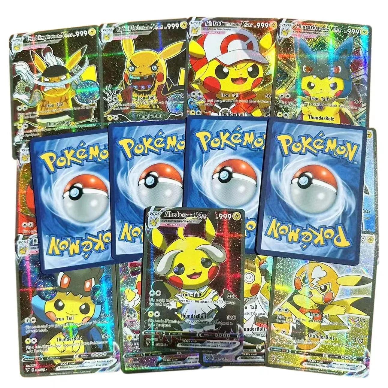 55PCS Box New Pokemon Anime Holographic Cards Pikachu Characters Cosplay English Shiny Collection Trading Card Toys Kids Gift