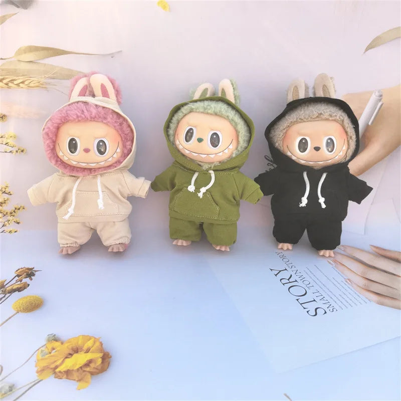 17cm Labubu I II Idol Dolls Cute Mini Plush Doll'S Clothes Korea Kpop Exo Idol Dolls DIY Accessories Gifts Bear Hoodie Set
