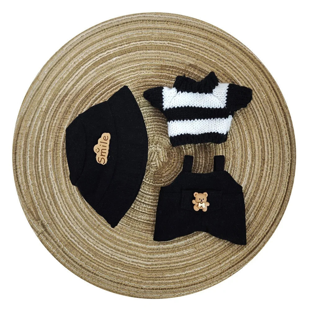 17cm doll clothes Labubu doll clothes casual versatile sweater fisherman hat overalls changing clothes