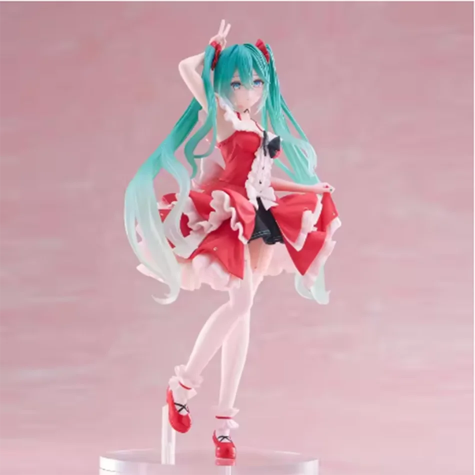 Anime hatsune miku figure mini character ornaments kawai pink green hatsune table decoration for home adult toy kid birthday
