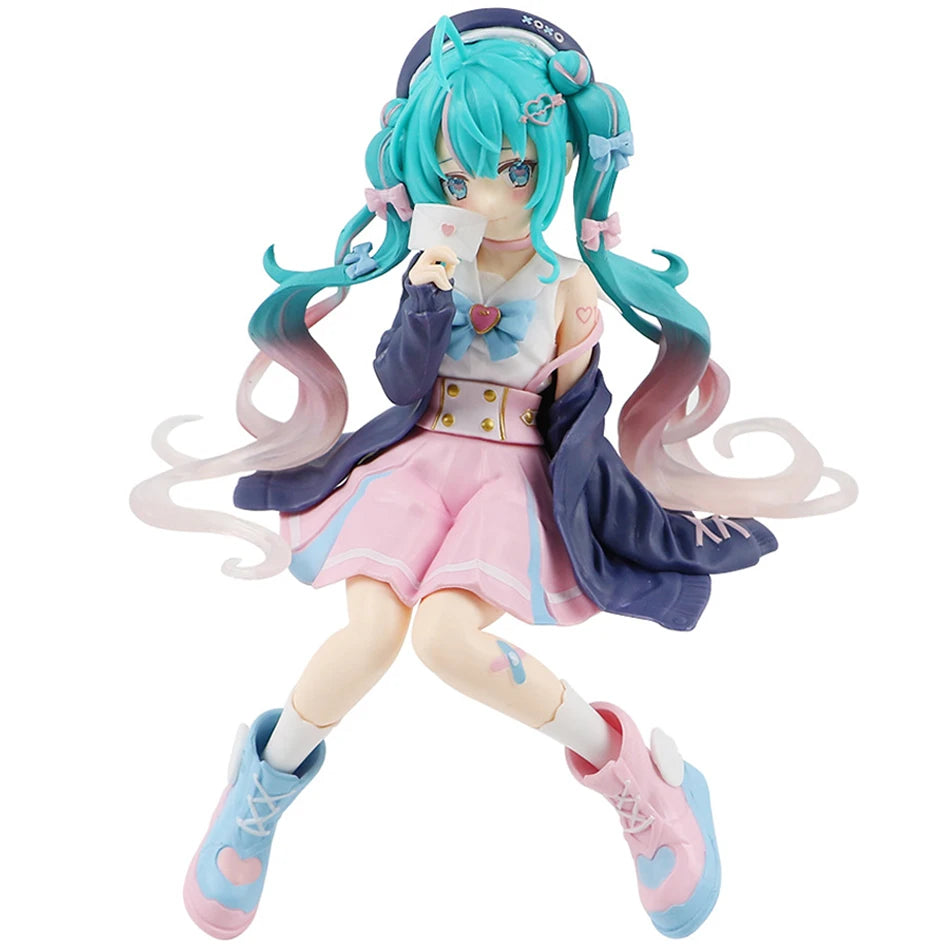 New Hatsune Miku Anime figure Pink sakura sitting position PVC figure model toy decoration collect gifts children birthday gifts