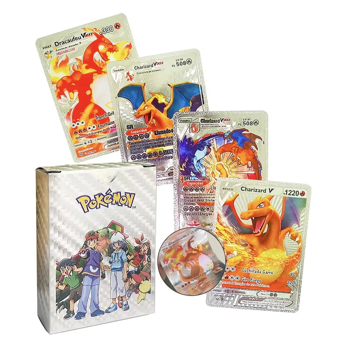 Pokemon Card English Spanish French German Gold Colorful Vmax GX EX V Cards Pikachu Charizard Rare Collection Battle Gifts Toys