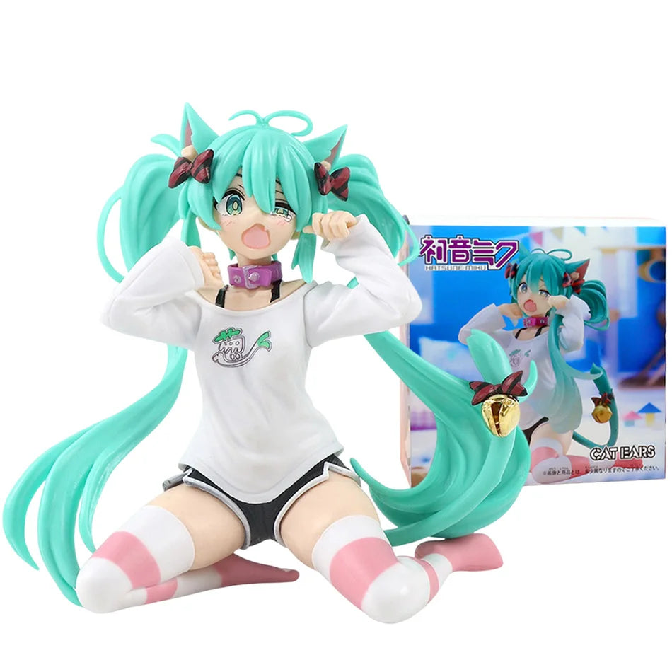 New Hatsune Miku Anime figure Pink sakura sitting position PVC figure model toy decoration collect gifts children birthday gifts