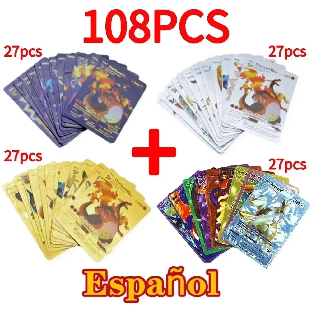 Pokemon Colorful Card 55 Pcs Charizard Mewtwo Pikachu VMAX GX VSTAR Spanish English German Korean French Gold Foil Card