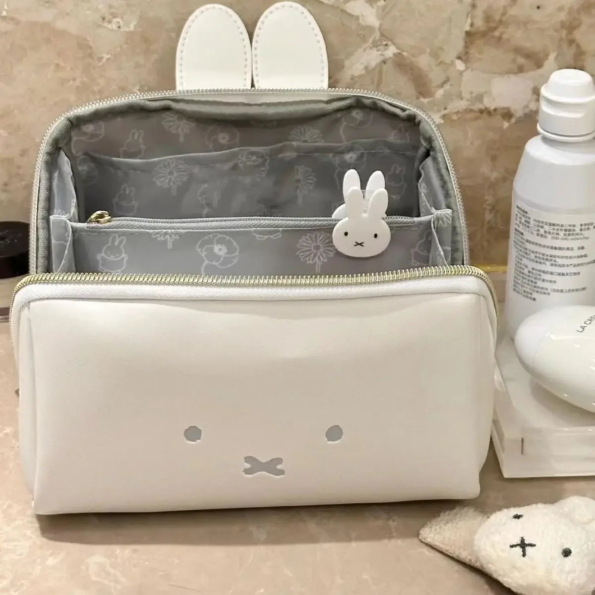 Miffy Rabbit Cute Shape Hand Makeup Bag Kawaii Multi-functional Portable Toiletry Storage Bag Toy Gift for Girls