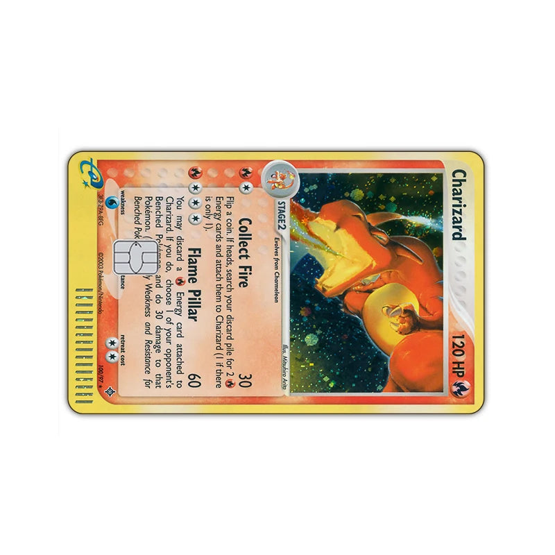 27 Options Available PTCG Charizard Credit Card Skin Sticker Anti-degaussing No Adhesive Residue for VISA Card Debit Card Anime