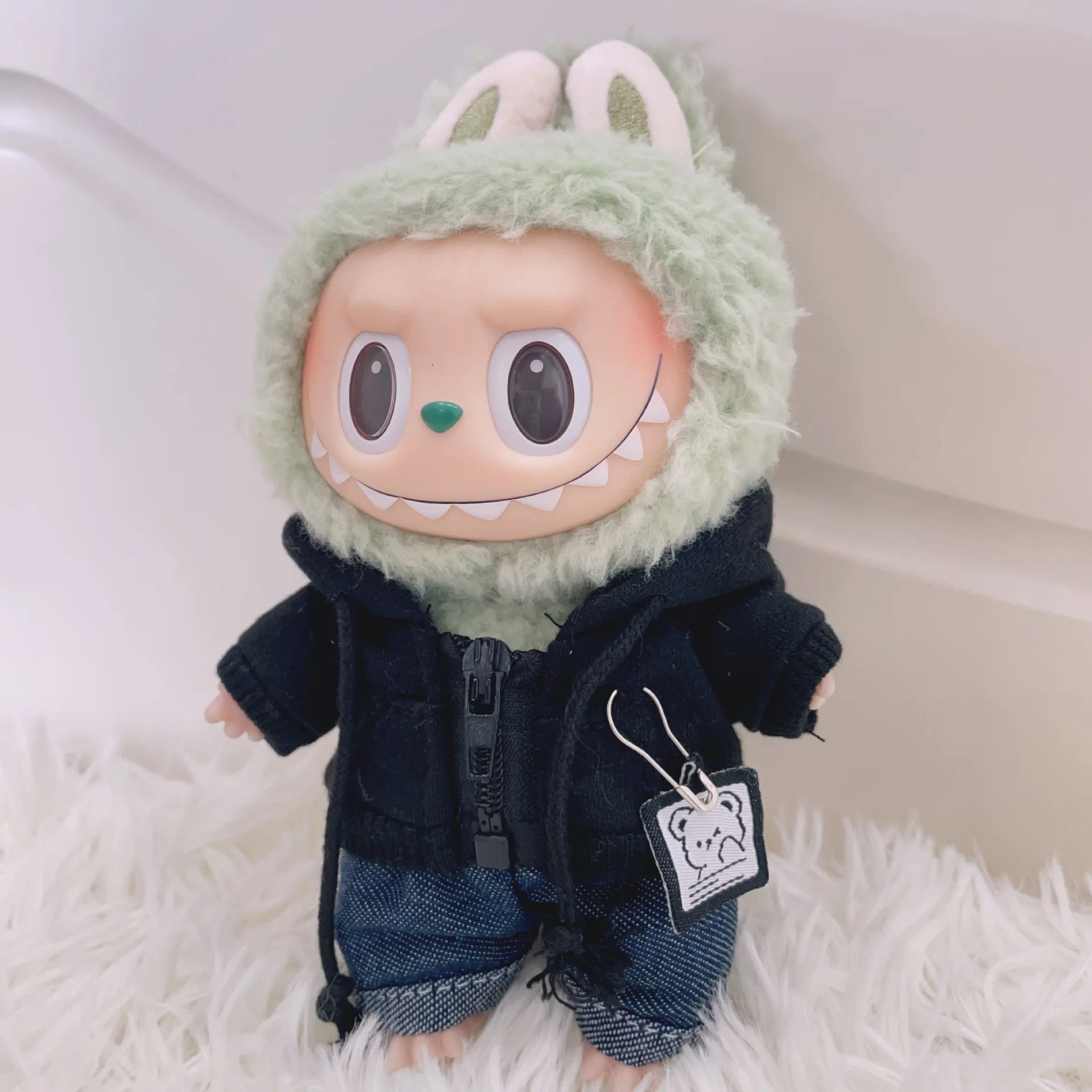 17cm Labubu I II Idol Dolls Cute Mini Plush Doll'S Clothes Korea Kpop Exo Idol Dolls DIY Accessories Gifts Bear Hoodie Set