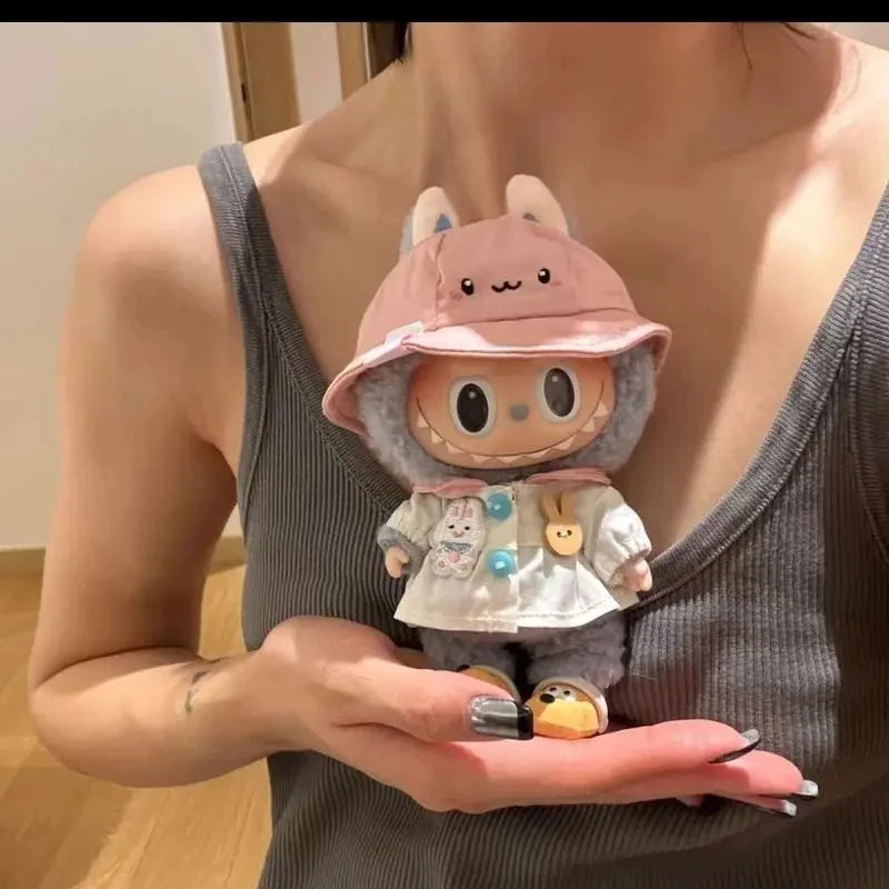 17cm Kawaii Labubu Lisa Same Clothes Fall In Wild Series The Monsters Labubu Plush Doll Changing Clothes Diy Skirt Game Custom