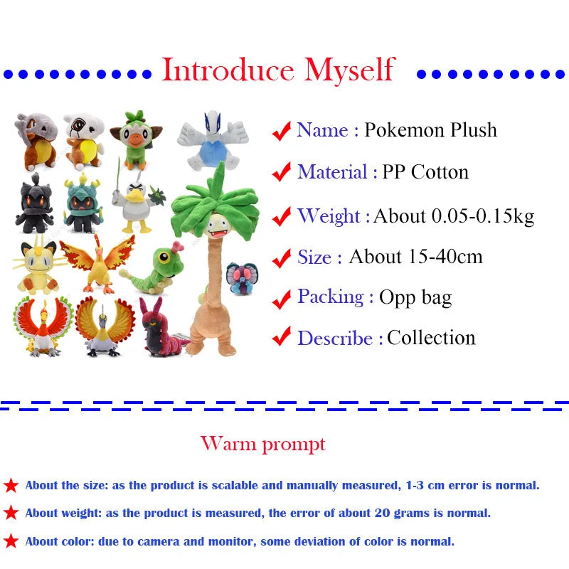 Pokemon Plush Toy Anime Garchomp Exeggutor Zapdos Cubone Ninetales Lucario Butterfree Mimikyu Poke Ball Stuffed Peluche Boy Gift