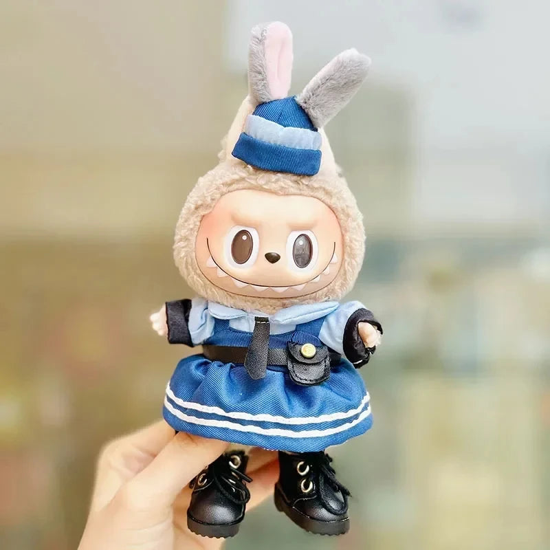17cm Kawaii Labubu Lisa Same Clothes Fall In Wild Series The Monsters Labubu Plush Doll Changing Clothes Diy Skirt Game Custom