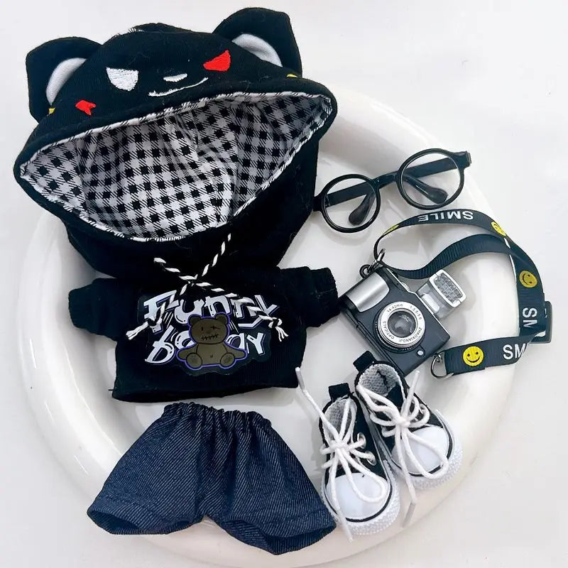 17cm Labubu I II Idol Dolls Cute Mini Plush Doll'S Clothes Korea Kpop Exo Idol Dolls DIY Accessories Gifts Bear Hoodie Set