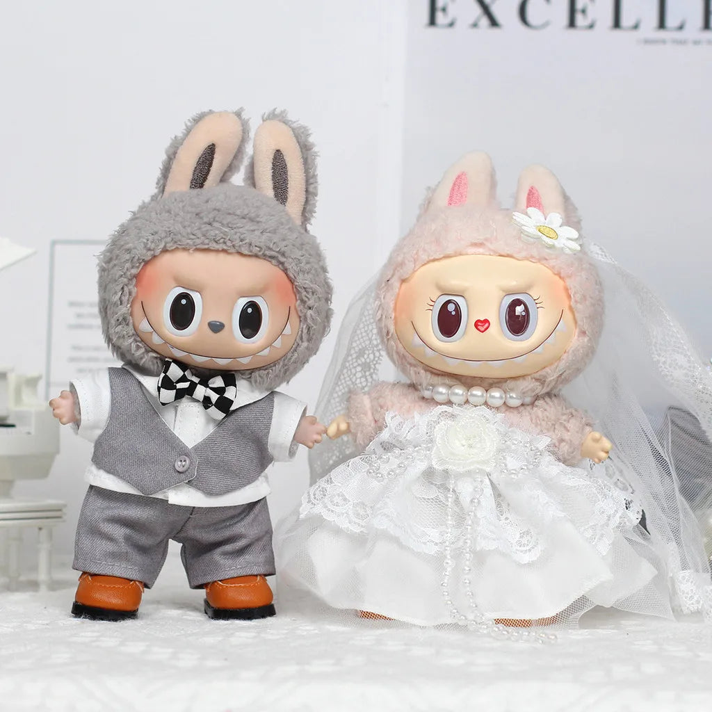 For 17cm Labubu V2 V1 Plush Idol Doll's Clothing Wedding Dress and Suit Doll Clothes Outfit Accessories Ropa Labubu
