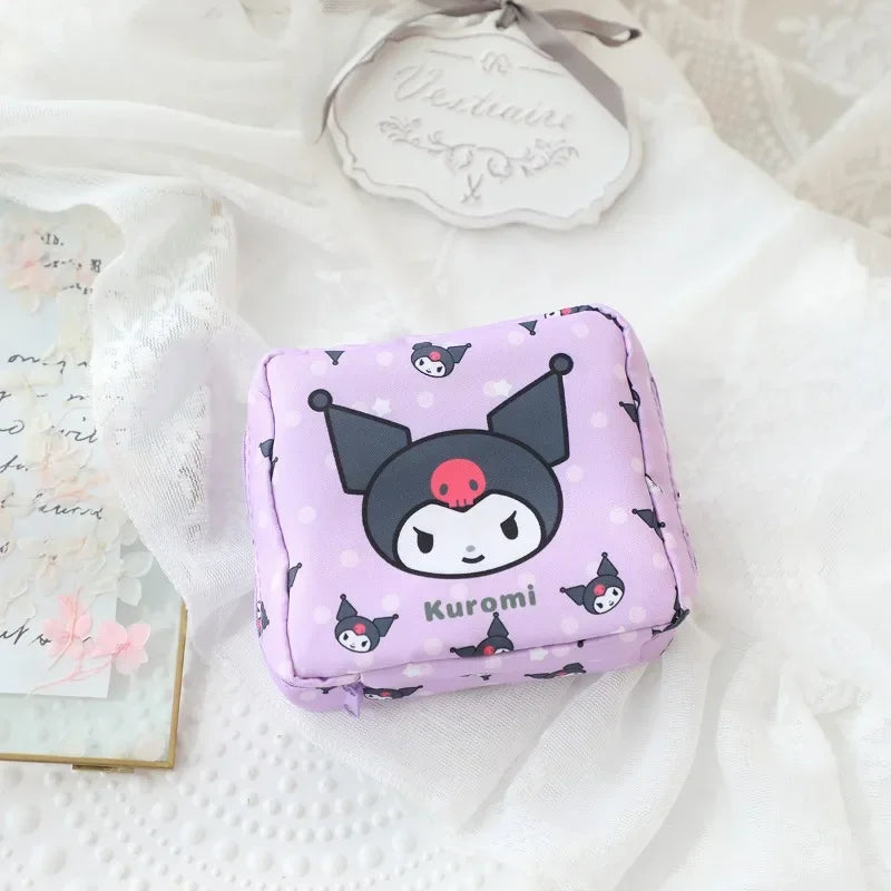 Sanrio Hangyodon Hello Kitty Kuromi Menstrual Bag Cute Girly Heart Portable High Capacity Sanitary Napkin Storage Bag