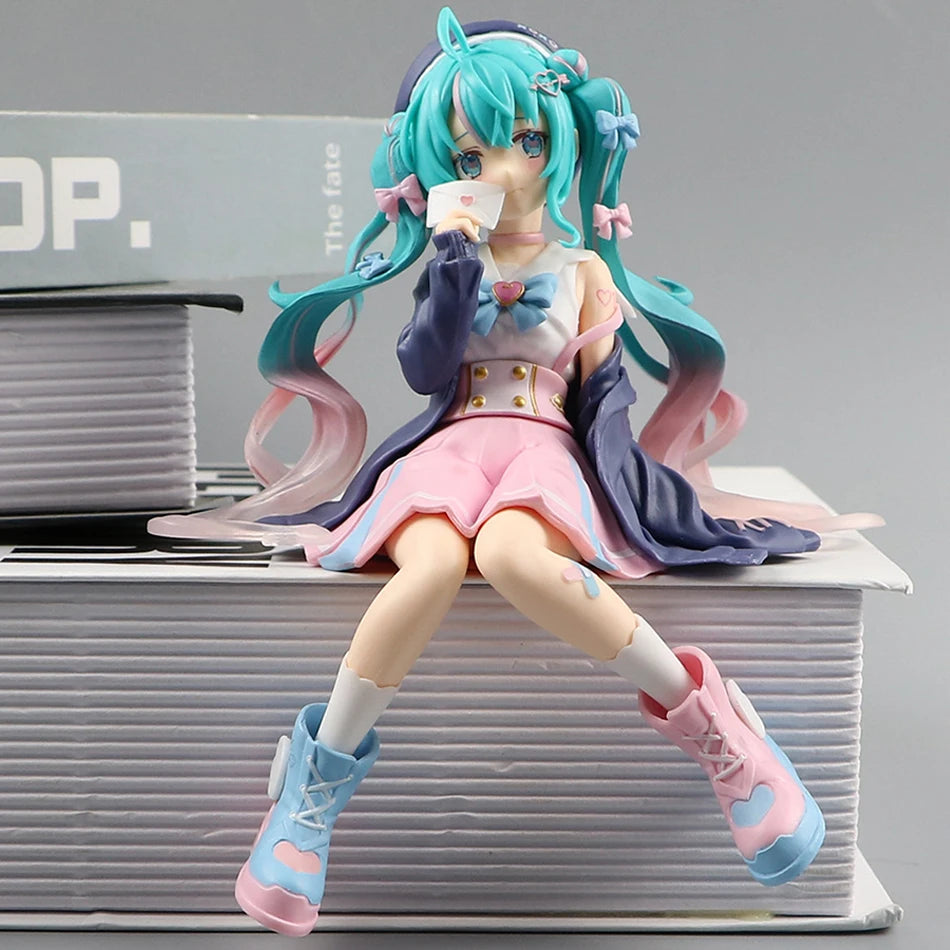 New Hatsune Miku Anime figure Pink sakura sitting position PVC figure model toy decoration collect gifts children birthday gifts
