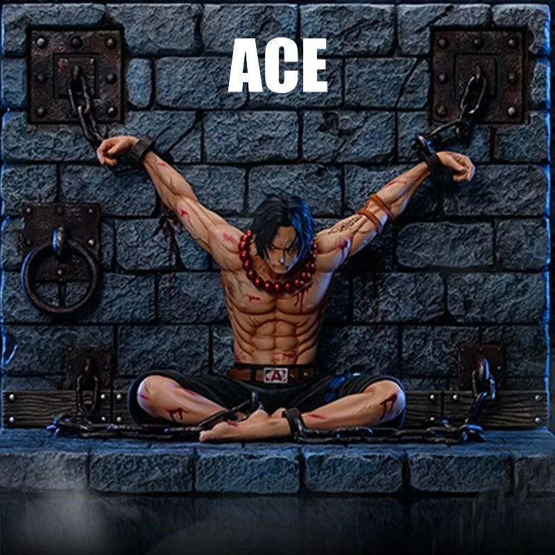 22cm One Piece Portgas D Ace Figure Team Prison Name Whitebeard Pirates Captain Of The Second Anime Christmas Gifts Scene Model