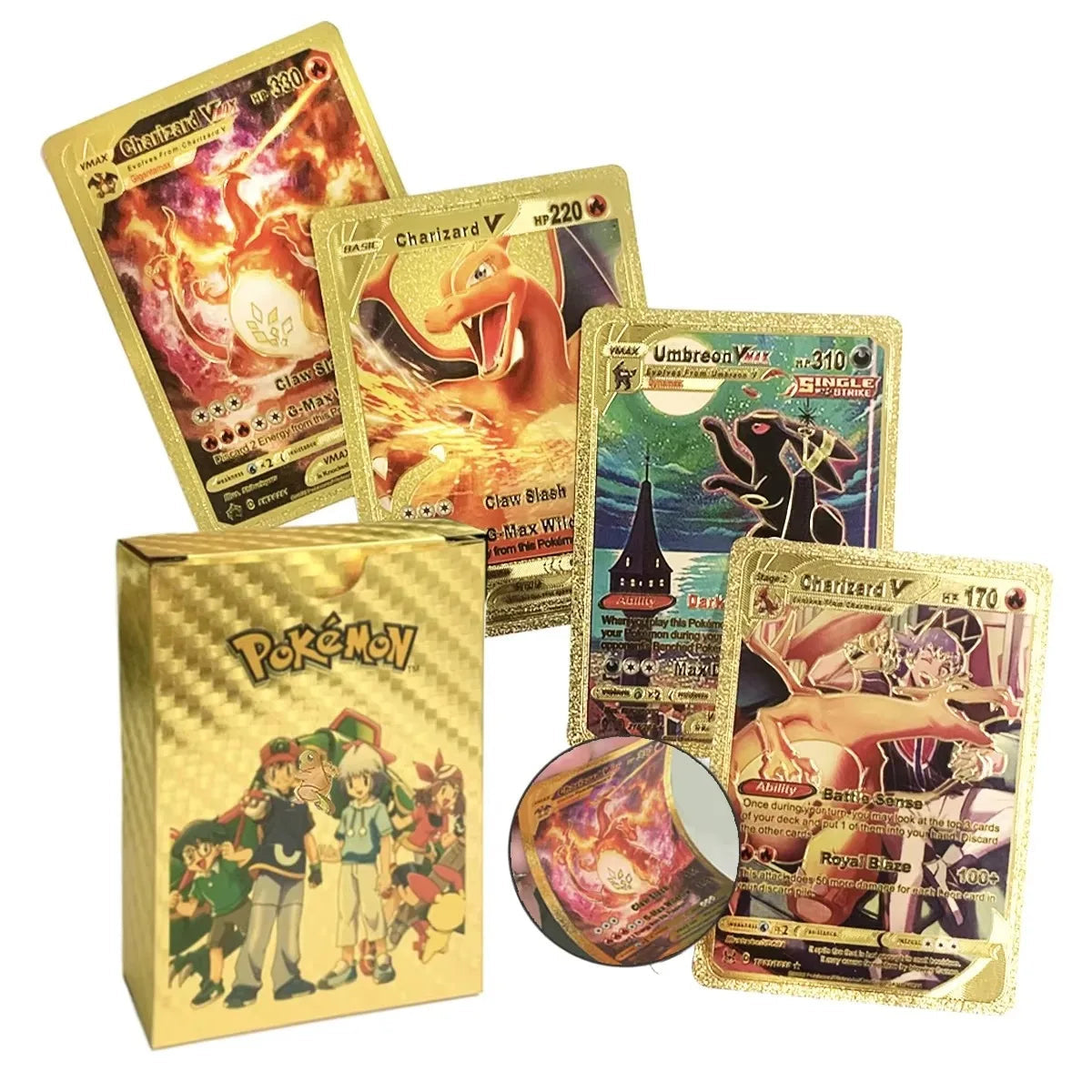 Pokemon Card English Spanish French German Gold Colorful Vmax GX EX V Cards Pikachu Charizard Rare Collection Battle Gifts Toys