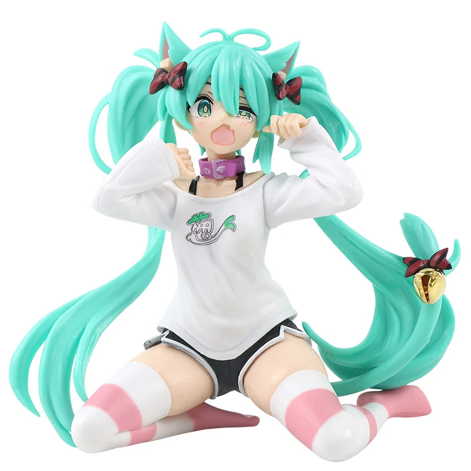 New Hatsune Miku Anime figure Pink sakura sitting position PVC figure model toy decoration collect gifts children birthday gifts