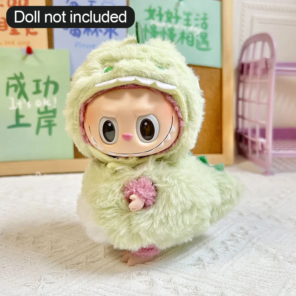 For 17cm Labubu Dolls Accessories DIY Doll Clothes Heartbeat Long Eared Furry Rabbit Costume Cartoon Dress Up Labubu Outfit
