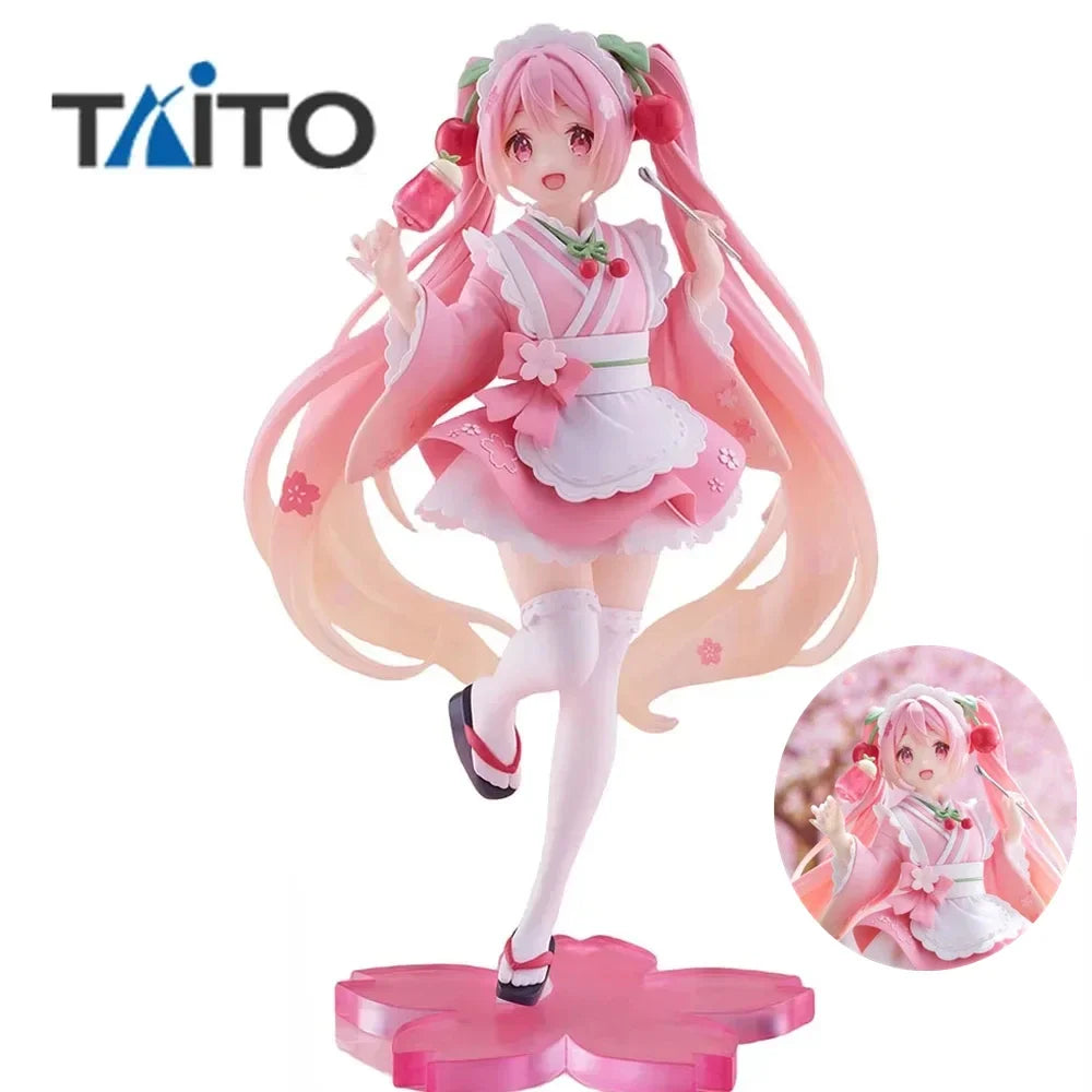 18CM TAITO Hatsune Miku Coreful Sakura Wafuu Kissa Ver. Maid Figure Anime Figurine Model Collectible Toys Kawaii Gift