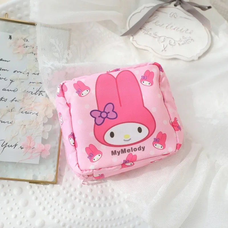 Sanrio Hangyodon Hello Kitty Kuromi Menstrual Bag Cute Girly Heart Portable High Capacity Sanitary Napkin Storage Bag