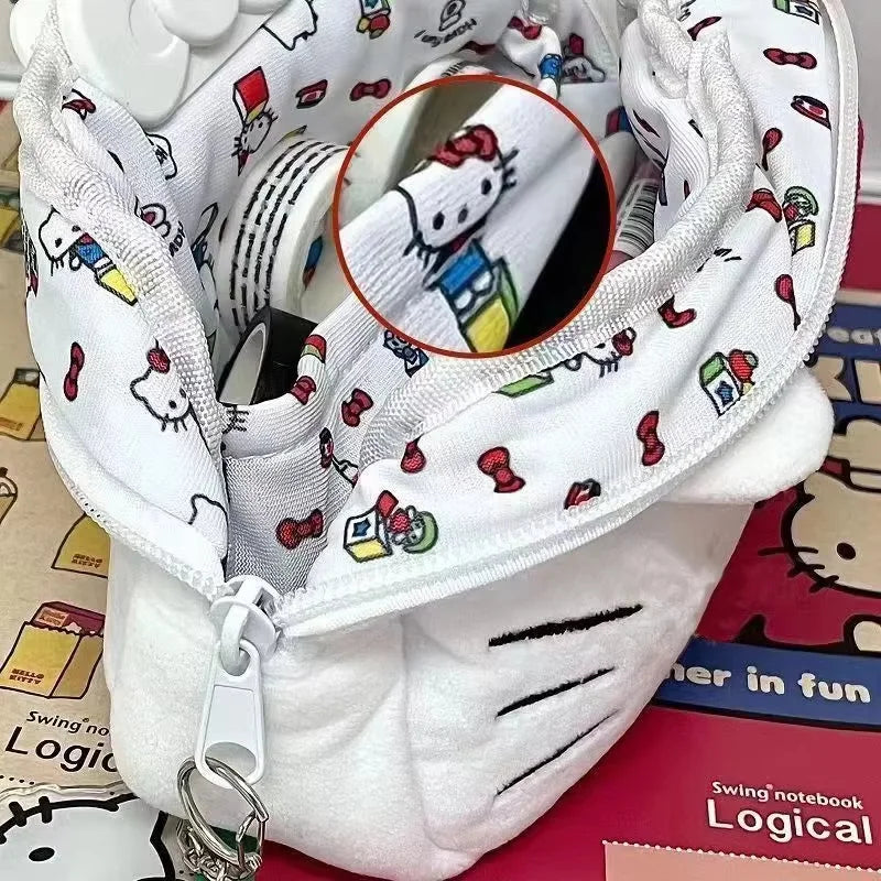 Kawaii Cartoon Hello Kitty Plush Stationery Pencil Box Fashion Cute Japanese Girls Large Capacity Pencil Case Student Supplies