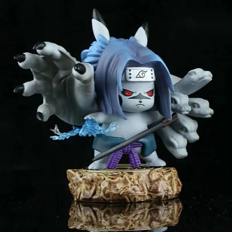 Anime Naruto Q Version Pikachu COS Curse Mark Sasuke Uchiha PVC Action Figures Toys Model Statue 10cm