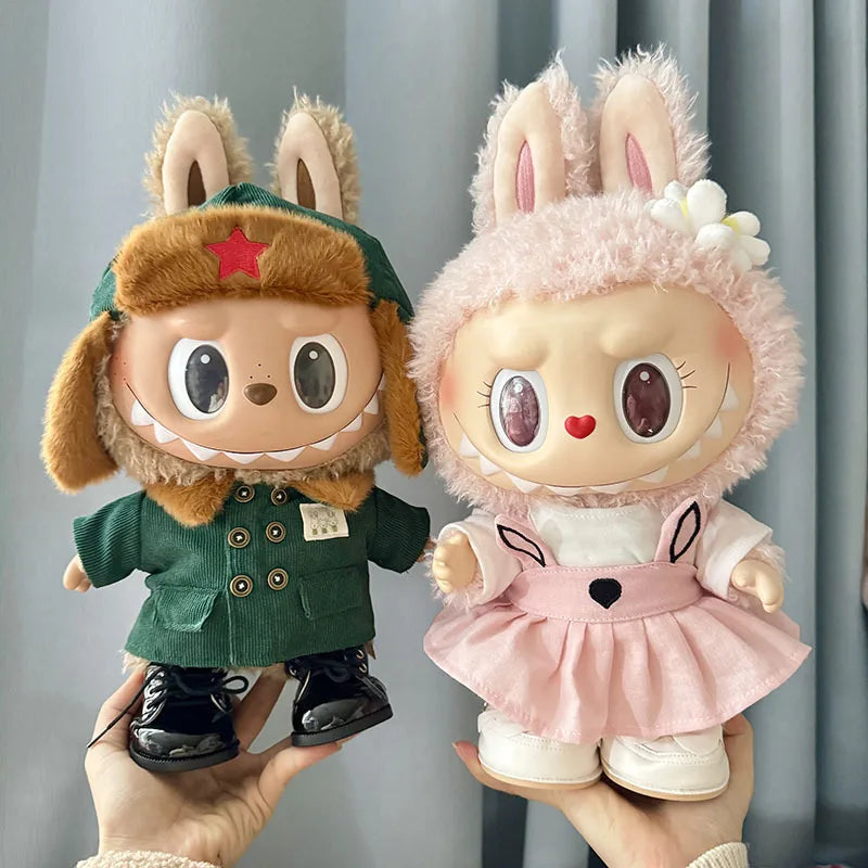 17cm Plush Doll's Clothes The Monster Labubu Outfit Accessories Clothing DIY Lei Feng Army Green Coat Red Star Hat