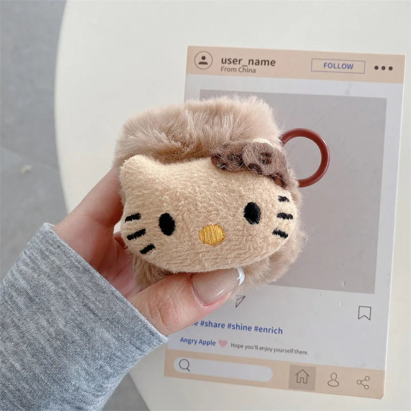 For Airpods 4 Case 2024,Hello Kitty Brown Plush Protective Earphone TPU Cover For Airpods 4 Case/Airpods Pro 2 Caae Girls Women