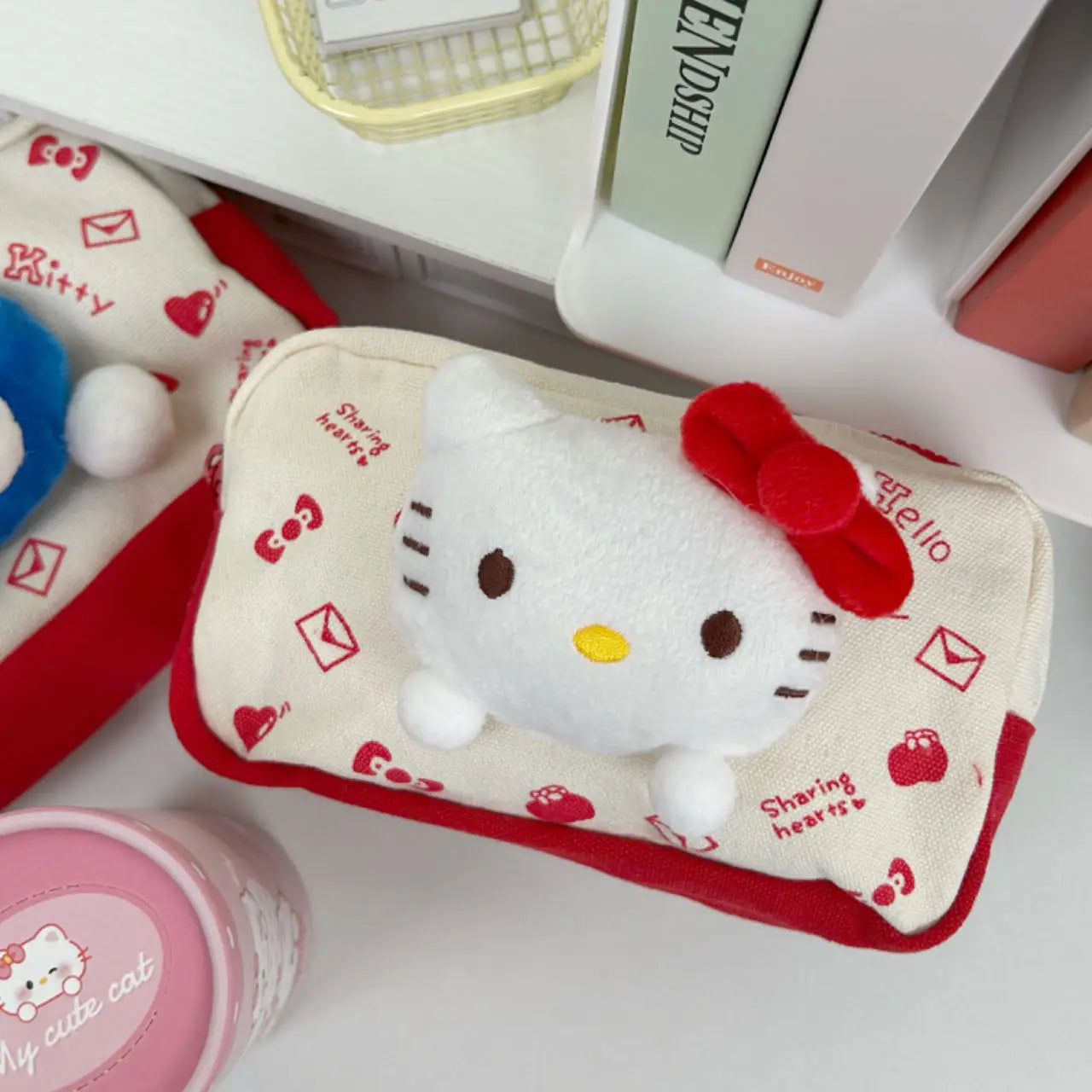 Sanrio Hello Kitty Storage Bag Cute Cartoon Kt Cat Cosmetic Bag Plush Doll Pencil Bag Student Stationery Supplies Kawaii Gift