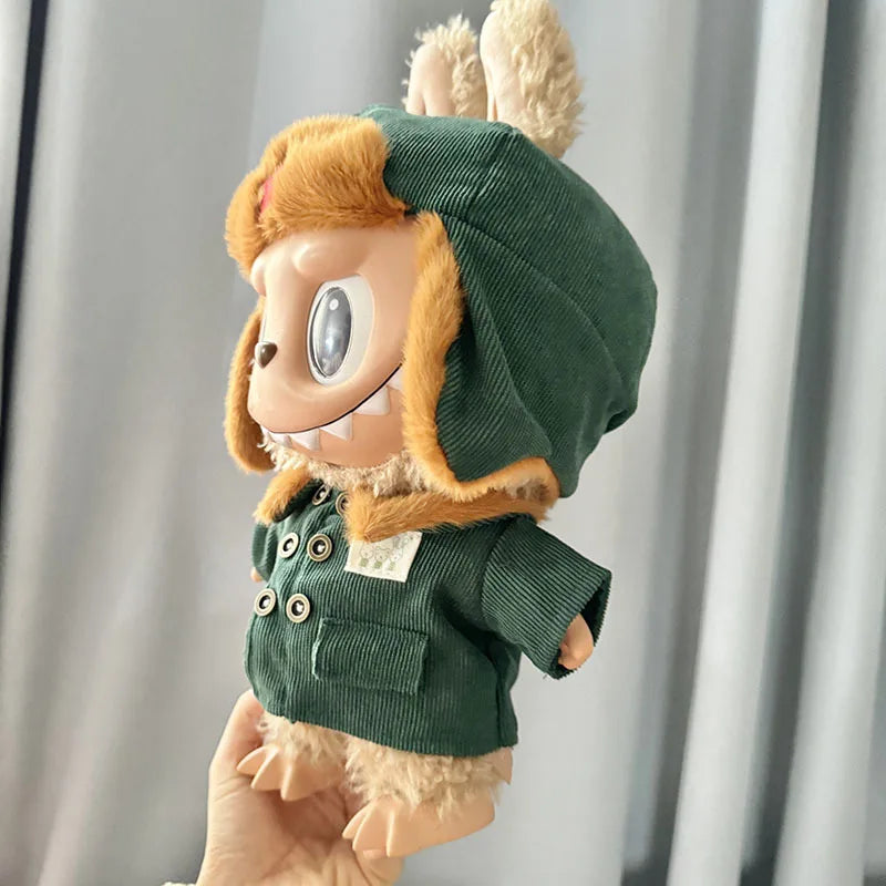 17cm Plush Doll's Clothes The Monster Labubu Outfit Accessories Clothing DIY Lei Feng Army Green Coat Red Star Hat