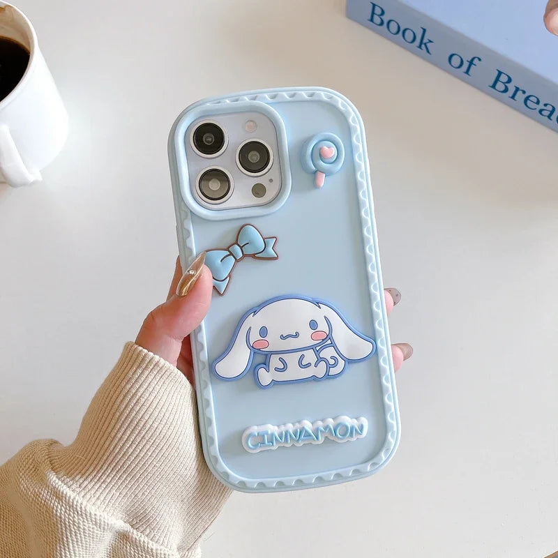 3D Cute Cartoon Sanrio Cinnamoroll Balloon bow Phone Case For iPhone 16 15 14 13 Pro Max dustproof Soft Cover With Lanyard