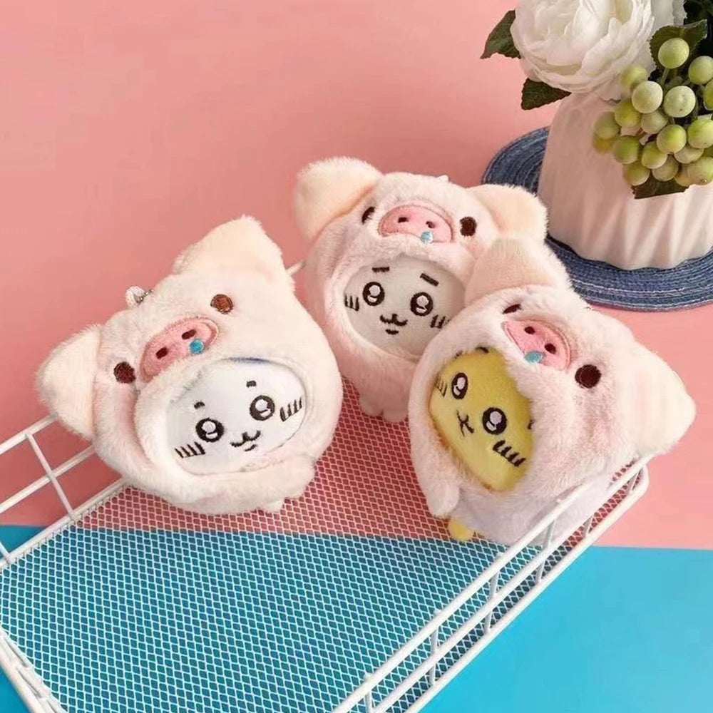 Cute Cross-dressing Chikawas Plush Doll hachiware Sanrio Taiyaki Headgear Self-deprecating Bear Keychain Bag Pendant Girl Gift