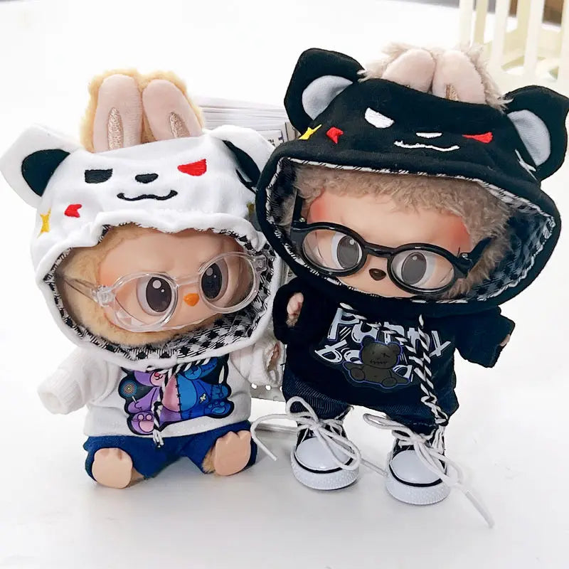 17cm Labubu I II Idol Dolls Cute Mini Plush Doll'S Clothes Korea Kpop Exo Idol Dolls DIY Accessories Gifts Bear Hoodie Set