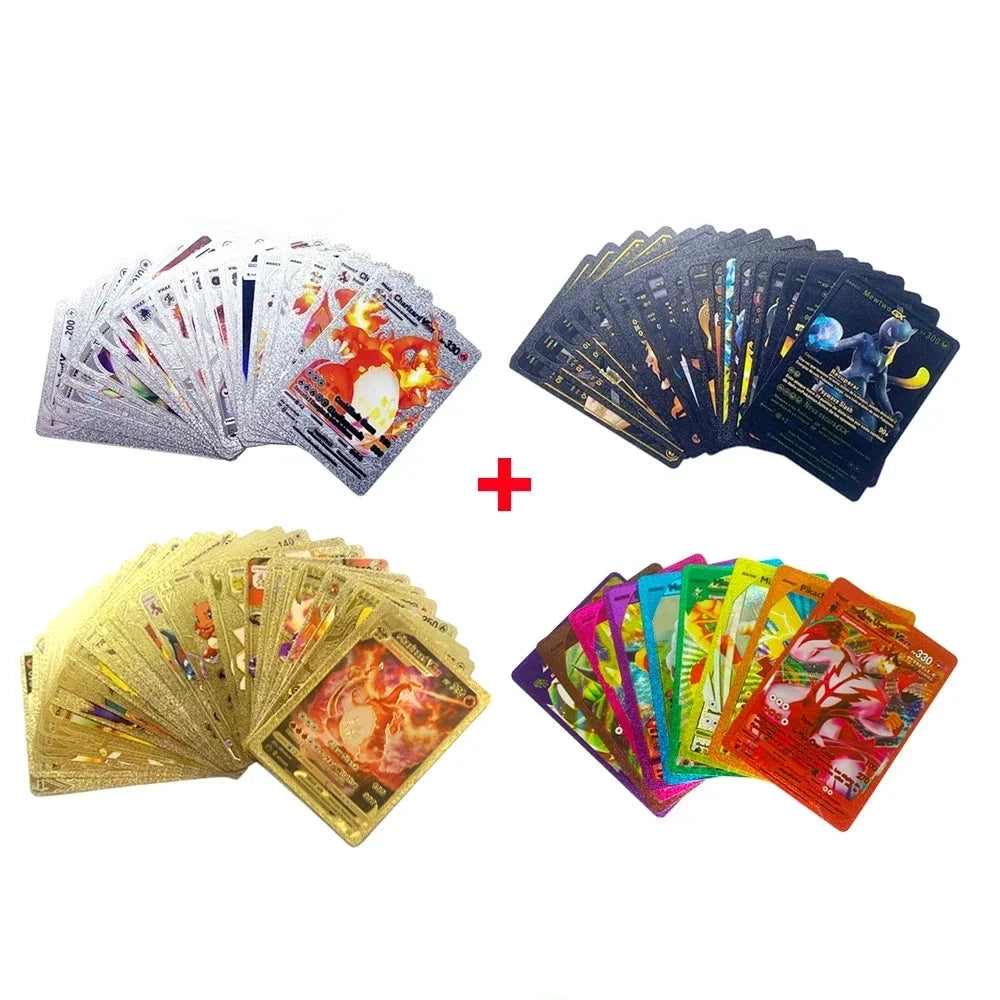 Pokemon Card English Spanish French German Gold Colorful Vmax GX EX V Cards Pikachu Charizard Rare Collection Battle Gifts Toys