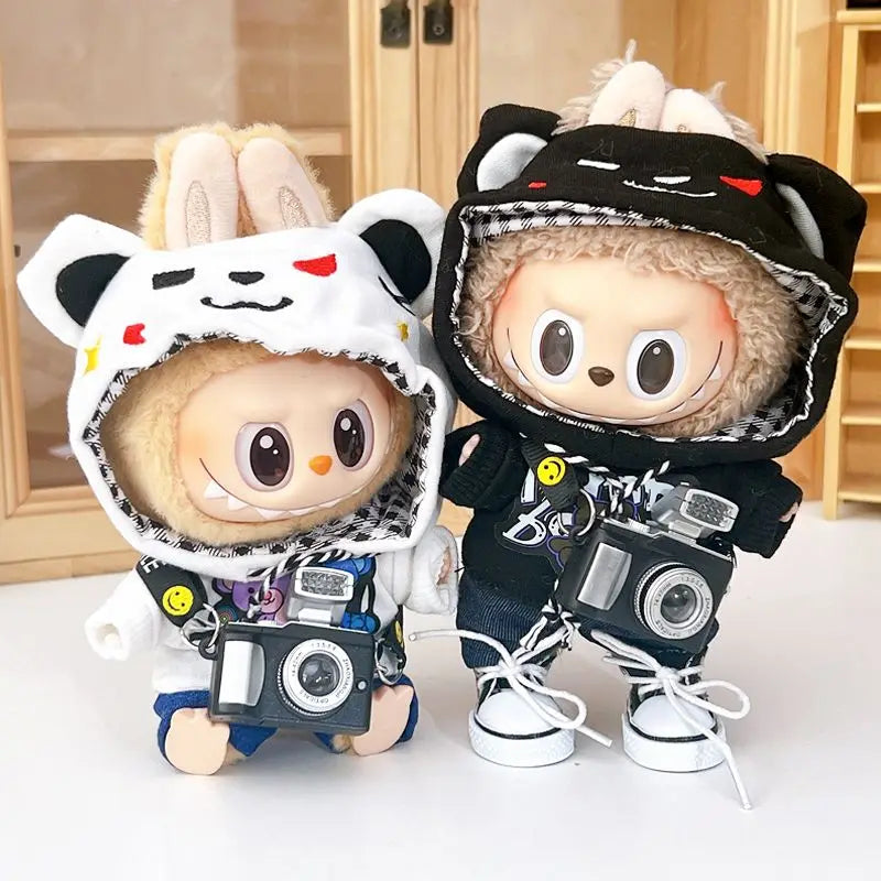 17cm Labubu I II Idol Dolls Cute Mini Plush Doll'S Clothes Korea Kpop Exo Idol Dolls DIY Accessories Gifts Bear Hoodie Set