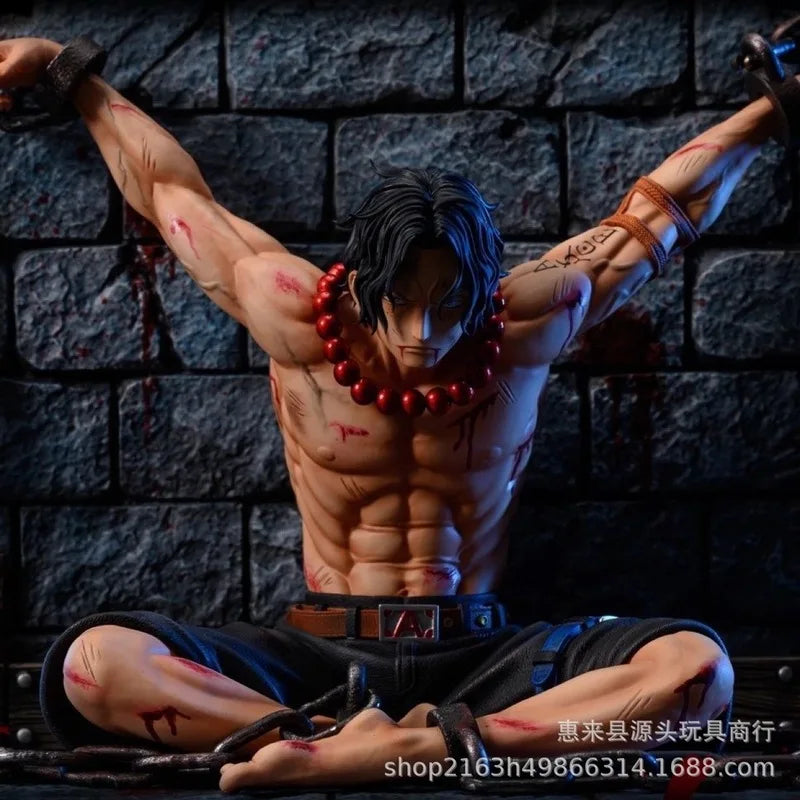 22cm One Piece Portgas D Ace Figure Team Prison Name Whitebeard Pirates Captain Of The Second Anime Christmas Gifts Scene Model