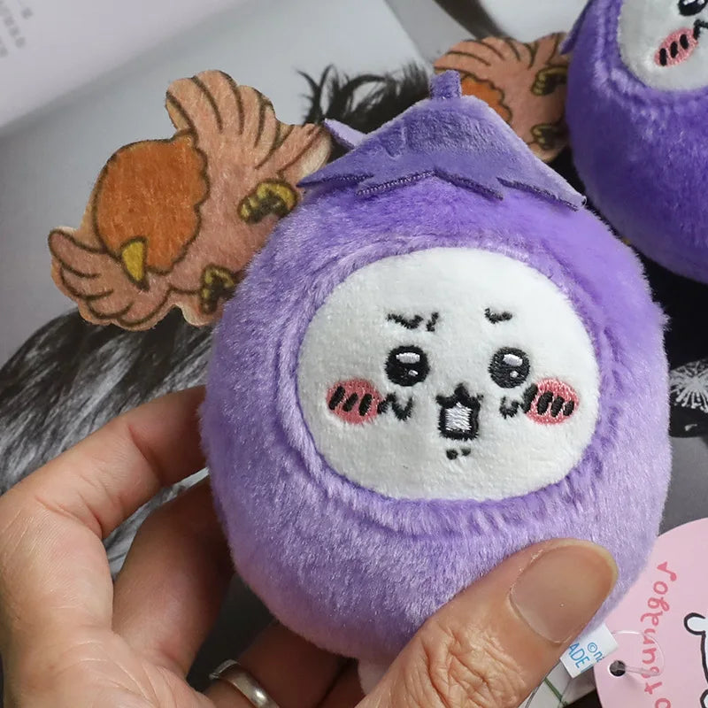 10cm Cute Eggplant Chiikawa Animation Cute Plush Pendant Doll Cartoon Self-Deprecating Bear Doll Bag Pendant Keychain Toy