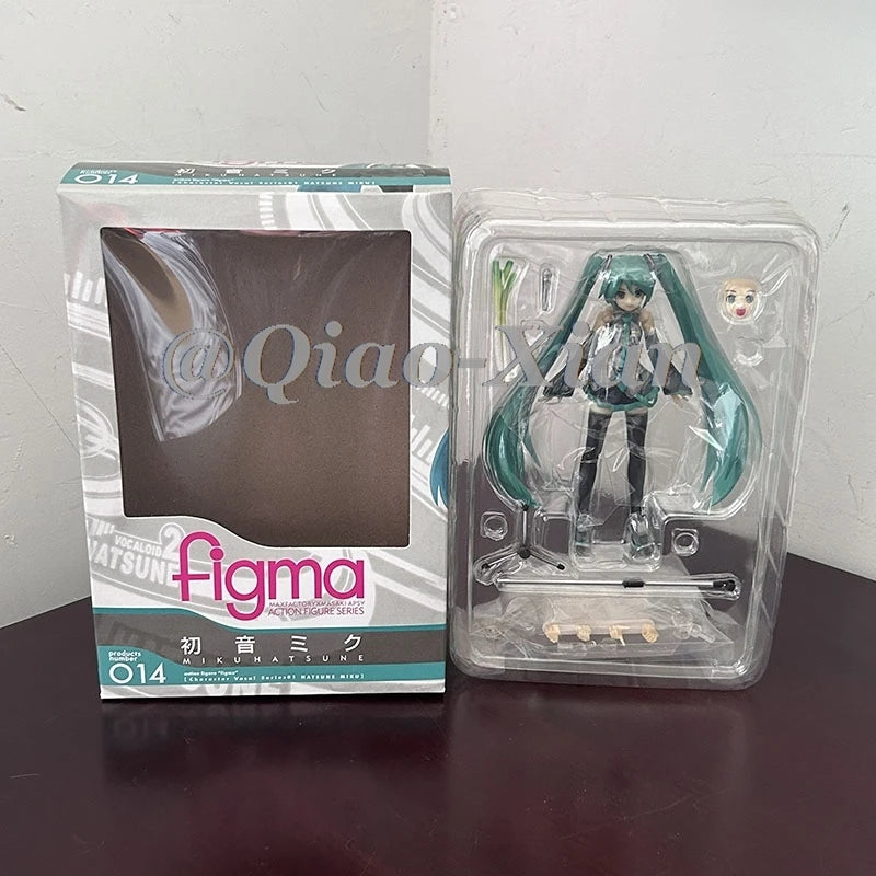 14cm Anime Hatsune Miku Figma 014 Joint Movable Face Change Boxed Doll PVC Action Figure Cute Model Toys Birthday Gift For Girls