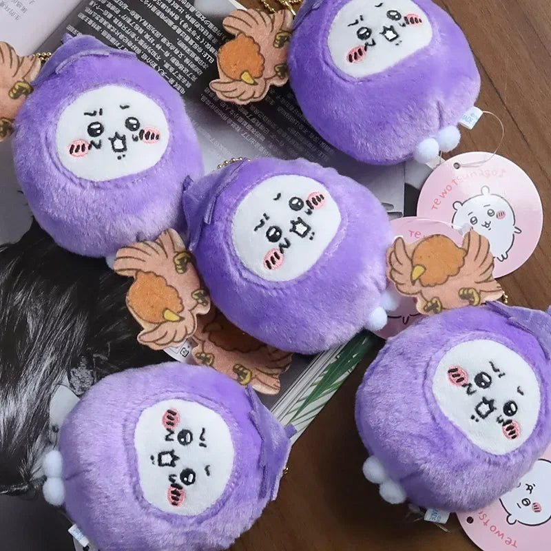 10cm Cute Eggplant Chiikawa Animation Cute Plush Pendant Doll Cartoon Self-Deprecating Bear Doll Bag Pendant Keychain Toy
