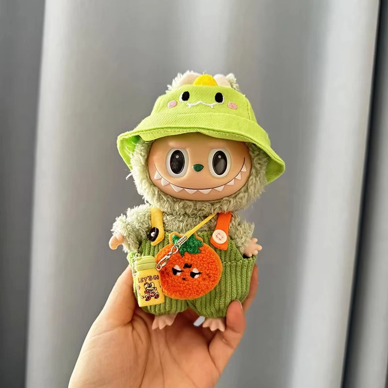 15/17cm Mini Plush Doll'S Clothes Labubu I II Idol Dolls Sitting Party Cute Hat Bib Pants Clothing Accessories Doll not Included