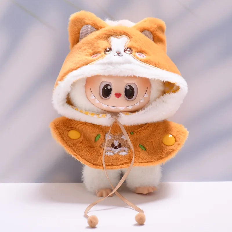 For 17cm Labubu Dolls Accessories DIY Doll Clothes Heartbeat Long Eared Furry Rabbit Costume Cartoon Dress Up Labubu Outfit