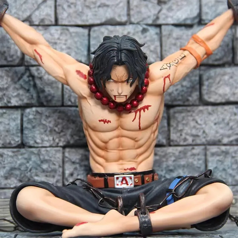 22cm One Piece Portgas D Ace Figure Team Prison Name Whitebeard Pirates Captain Of The Second Anime Christmas Gifts Scene Model