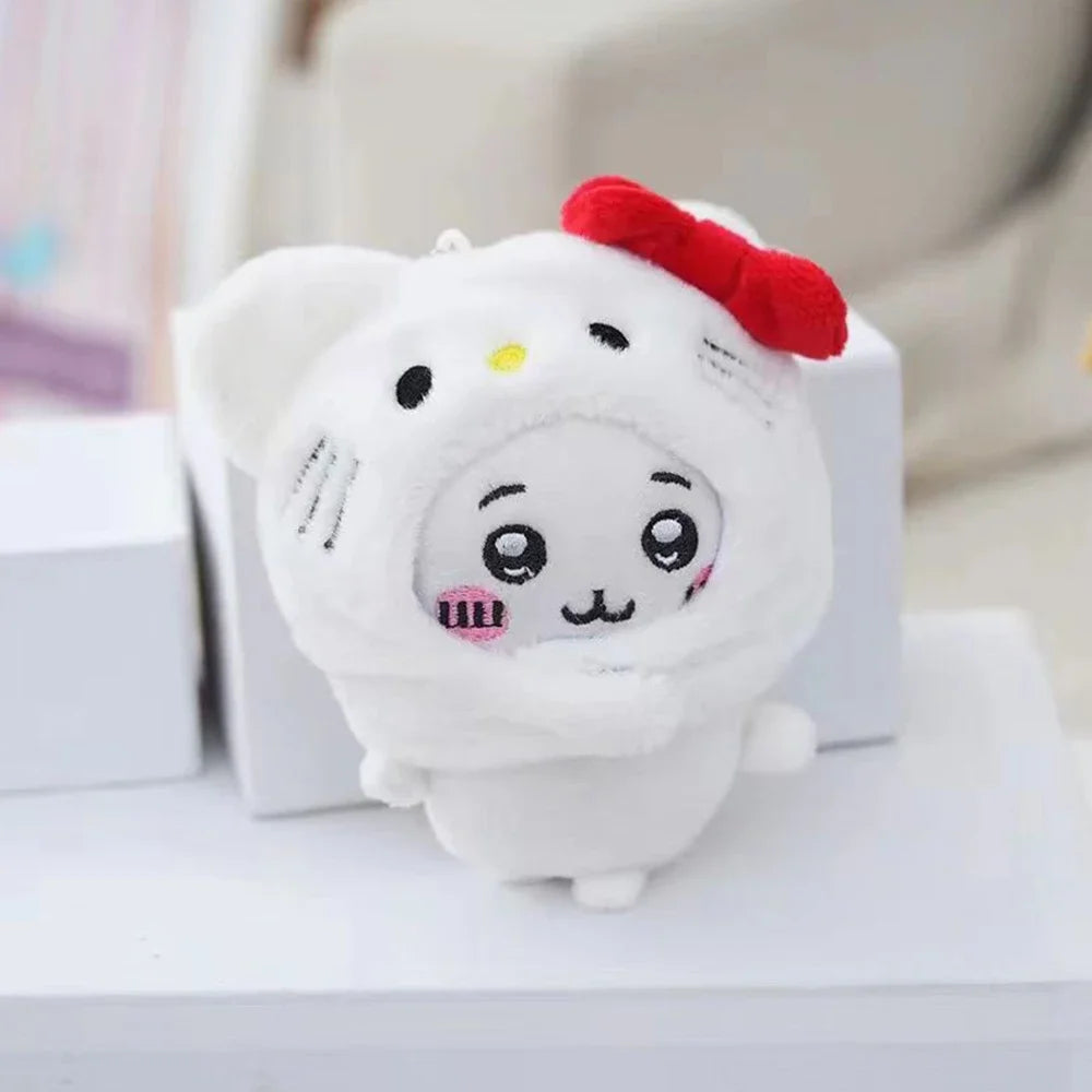 Cute Cross-dressing Chiikawa Plush Doll Chiikawa Sanrio Taiyaki Headgear Self-deprecating Bear Keychain Bag Pendant Girl Gift