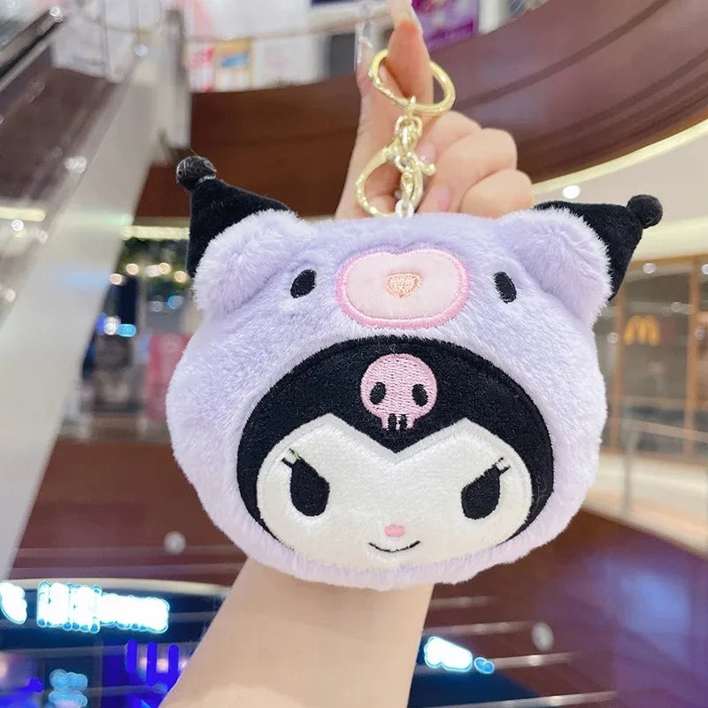 Sanrio Kuromi Plush Keychain Wallet Melody Cinnamoroll Plushies Coin Purse Earphone Organizer Bag Pendant Key Ring Girls Gifts