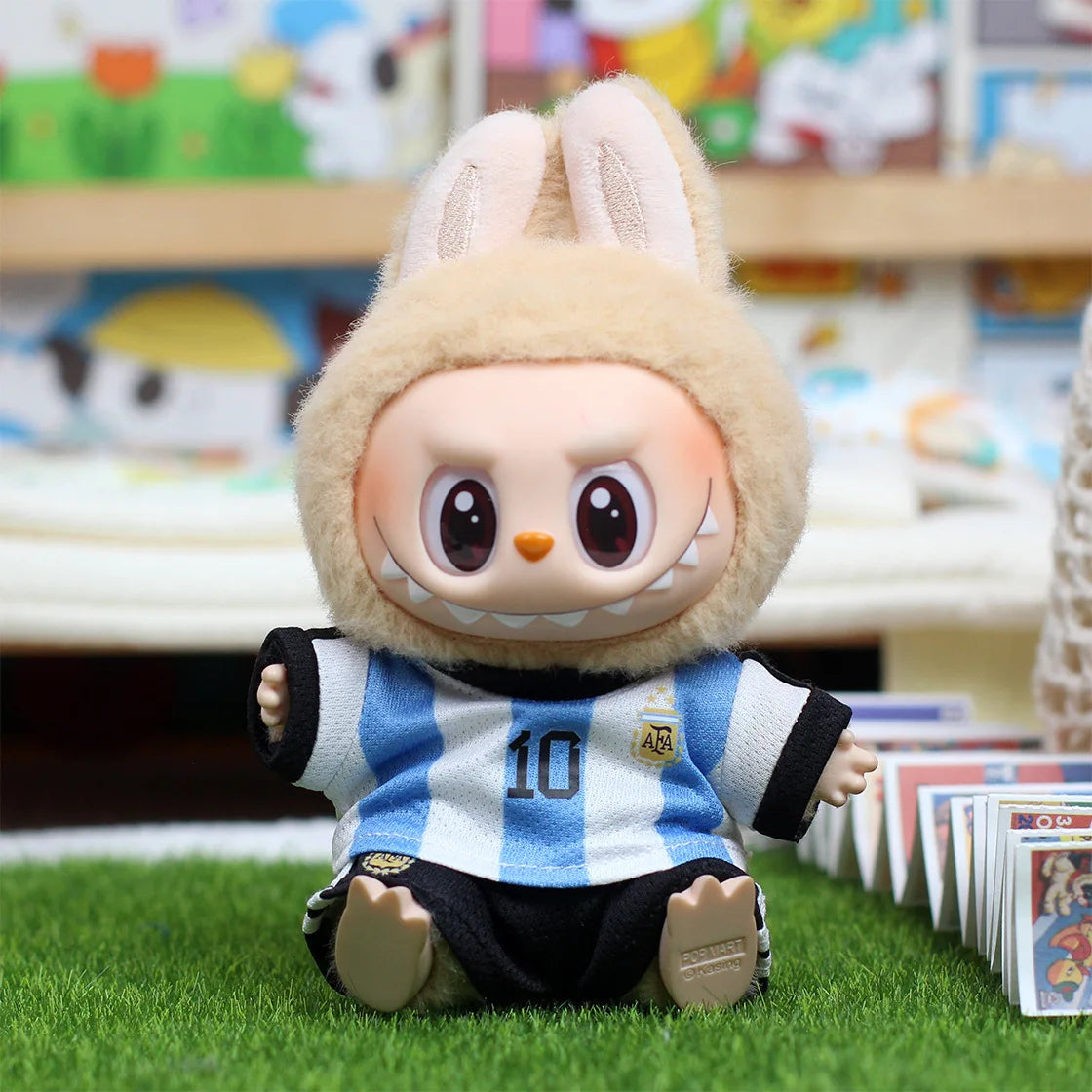 17cm Labubu Football Size 10 Clothing V1V2 V3 Labubu Doll Size 7 Vinyl Pendant Doll Clothing DIY Sportswear Boy Gift Toy (No Doll)