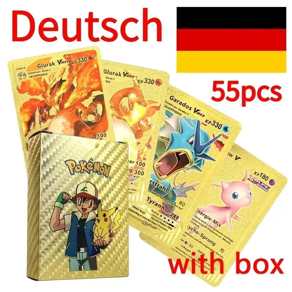 Pokemon Colorful Card 55 Pcs Charizard Mewtwo Pikachu VMAX GX VSTAR Spanish English German Korean French Gold Foil Card