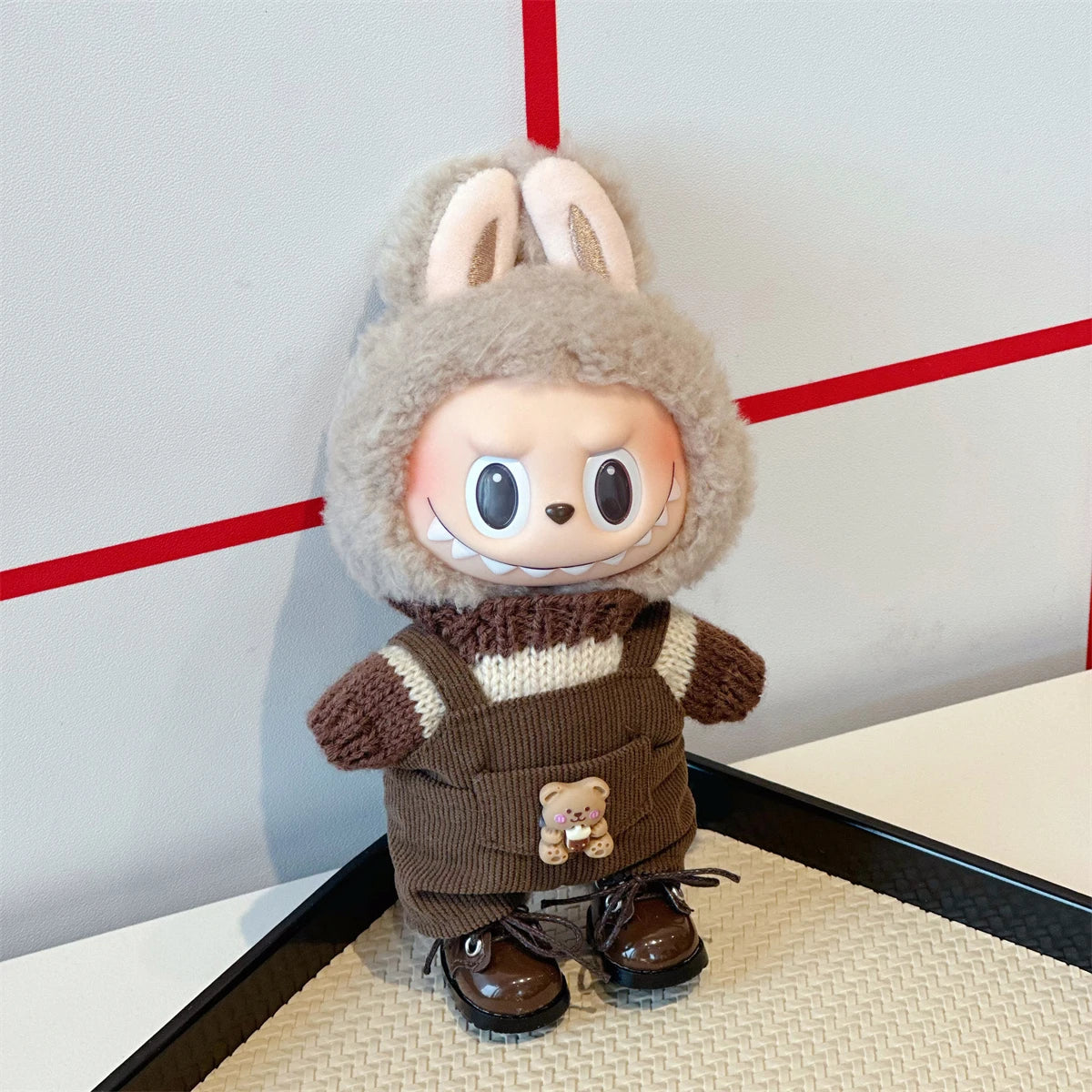 17cm doll clothes Labubu doll clothes casual versatile sweater fisherman hat overalls changing clothes