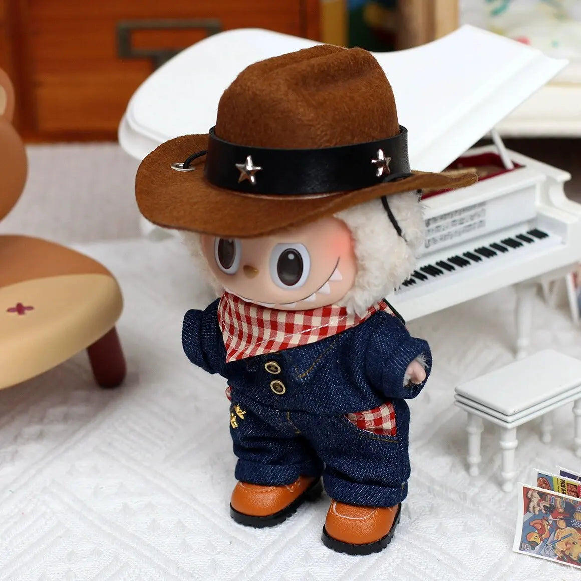17cm Labubu Doll Cowboy Style Doll Clothes Set Doll Decoration Accessories Ropa Labubu