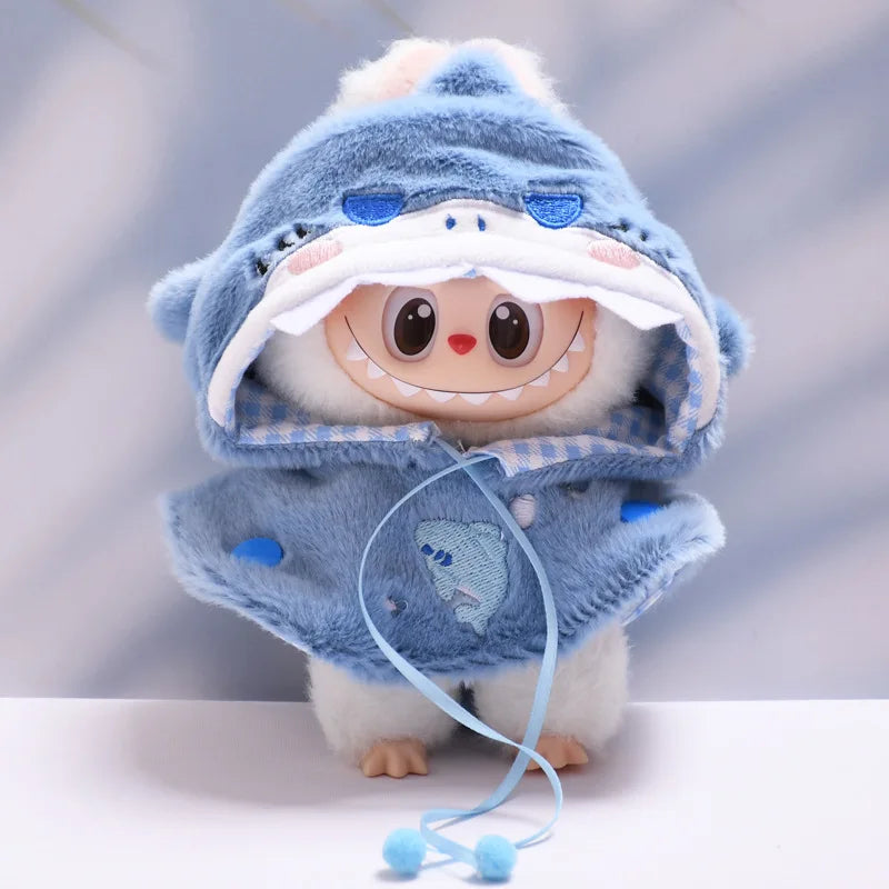 For 17cm Labubu Dolls Accessories DIY Doll Clothes Heartbeat Long Eared Furry Rabbit Costume Cartoon Dress Up Labubu Outfit