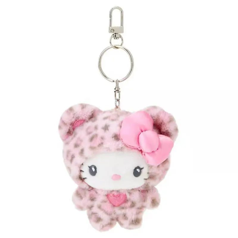 Sanrio Hello Kitty Leopard Print Bear Series Pendant Keychain Cute Cartoon Plush Doll Kitty Cat Pendant Keychain Bag Accessorie